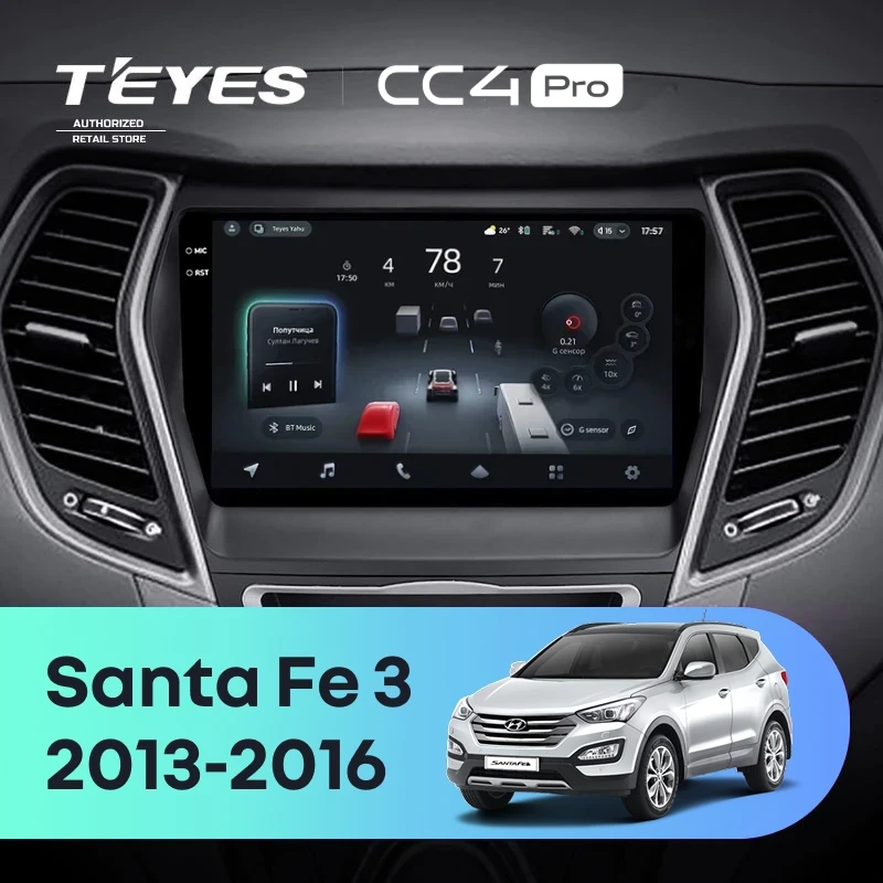 Штатная магнитола Teyes CC4 Pro 8/128 Hyundai Santa Fe 3 (2013-2016) Тип-C