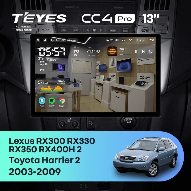Штатная магнитола Teyes CC4 Pro 8/128 Toyota Harrier (2003-2009) F1 (13")