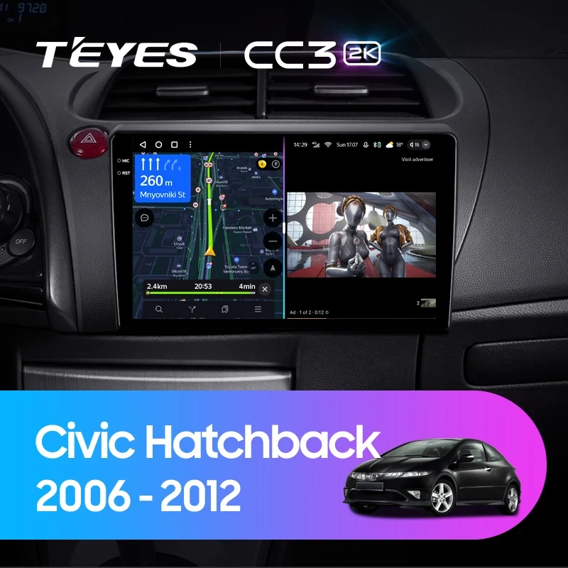 Штатная магнитола Teyes CC3 2K 6/128 Honda Civic Hatchback (2006-2012)