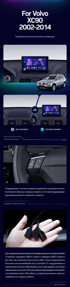 Штатная магнитола Teyes CC3 6/128 Volvo XC90 (2002-2014) F1