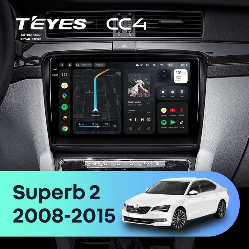 Штатная магнитола Teyes CC4 8/128 Skoda Superb 2 B6 (2008-2015)