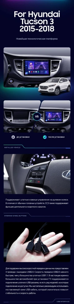 Штатная магнитола Teyes CC3L 4/32 Hyundai Tucson 3 (2015-2018) Тип-A